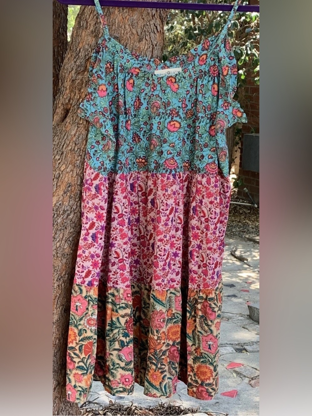 Natural Life Floral Boho Flowy Adjustable Straps Harley Mini Sun Dress Size M